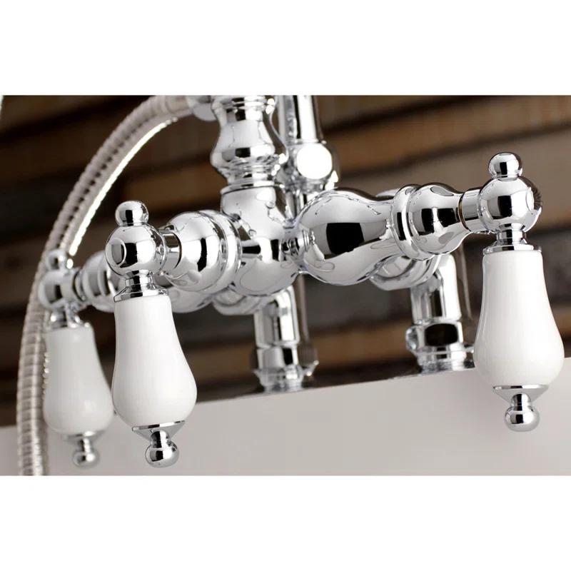 Kingston Brass Aqua Vintage Three-Handle 2-Hole Deck Mount Clawfoot Tub Faucet with Hand Shower