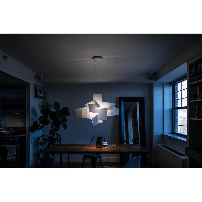 White Aluminum and Steel Geometric LED Chandelier