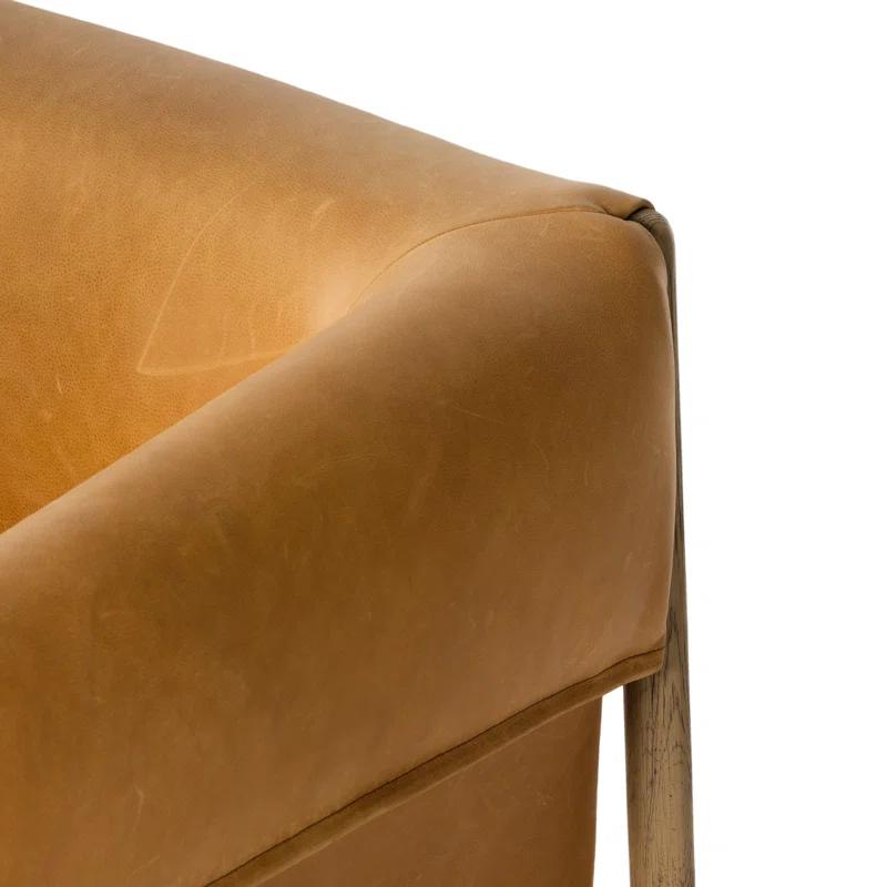 Palermo Butterscotch Genuine Leather Accent Chair with Tawny Oak Frame