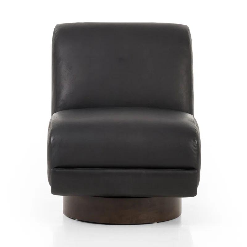 Heirloom Black Top Grain Leather Swivel Slipper Chair