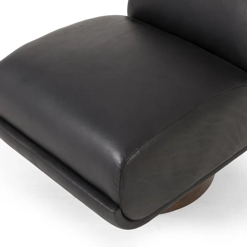 Heirloom Black Top Grain Leather Swivel Slipper Chair