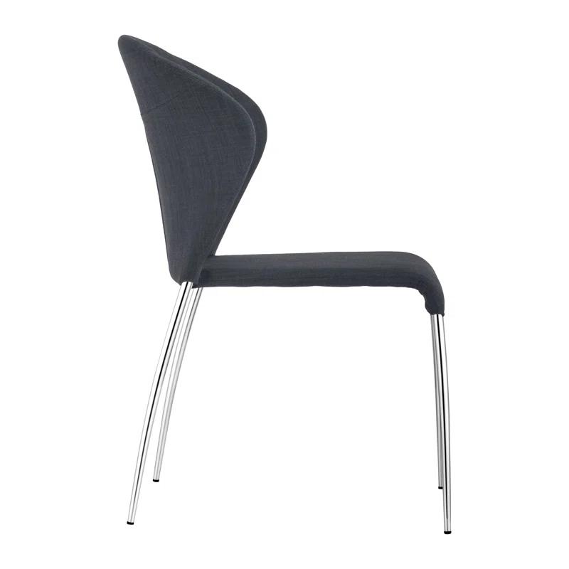 Modern Graphite Linen and Metal Upholstered Side Chair