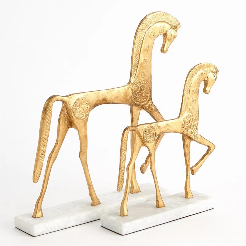 Equestrian Grace Gold Leaf Iron Horse Sculpture on Marble Base