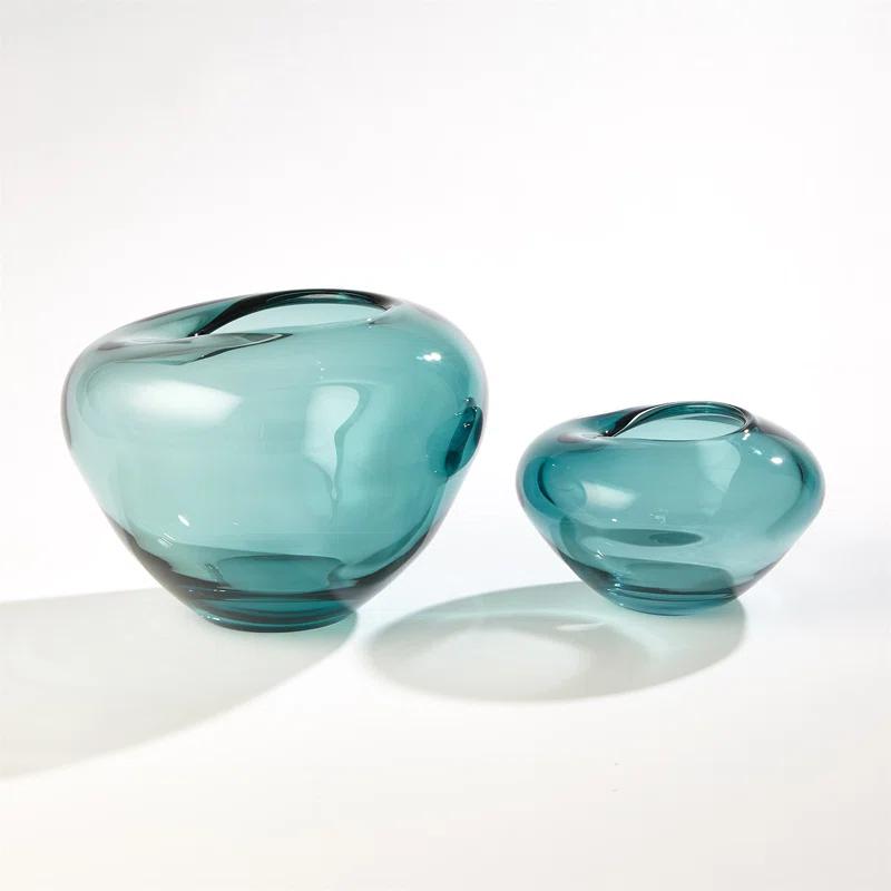 Azure Undulating Handcrafted Glass Vase - 12.25''