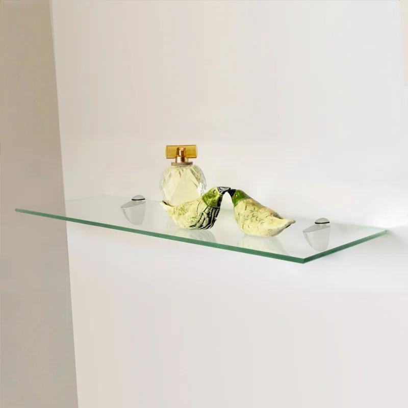Polished Chrome Finish 27" Rectangle Floating Glass Shelf