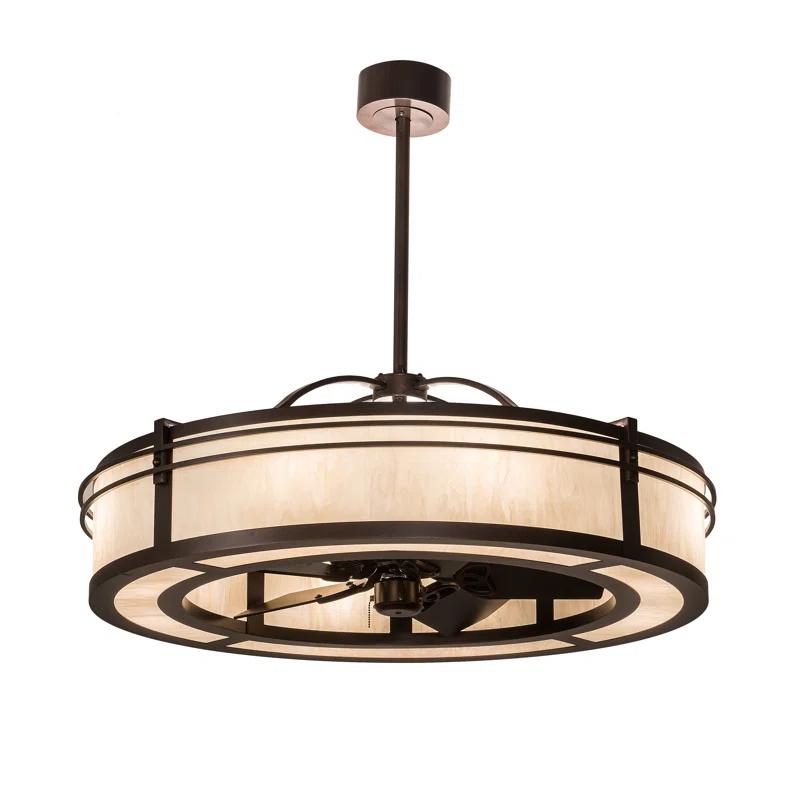 Meyda 45" Mahogany Bronze & Beige Glass Low Profile Ceiling Fan with Lighting