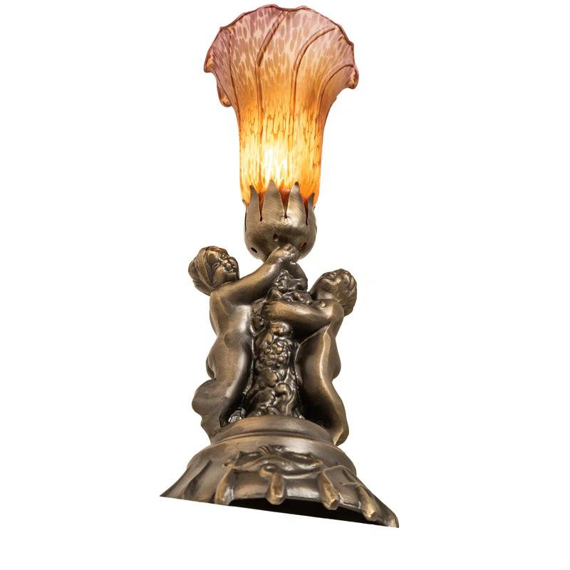 Meyda 11083 13 in. Amber and Purple Cherub Pond Lily Mini Lamp