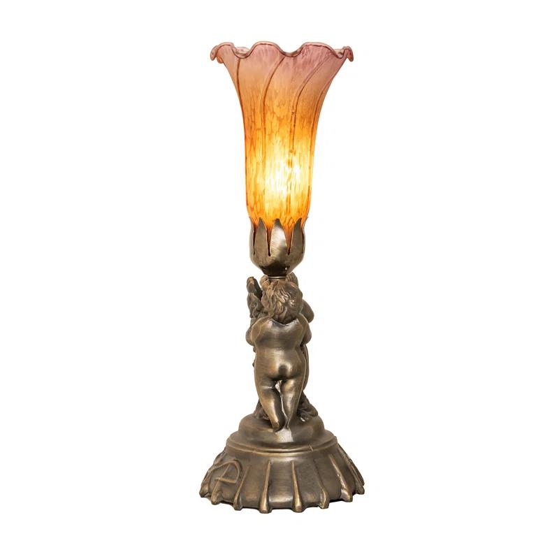 Meyda 11083 13 in. Amber and Purple Cherub Pond Lily Mini Lamp