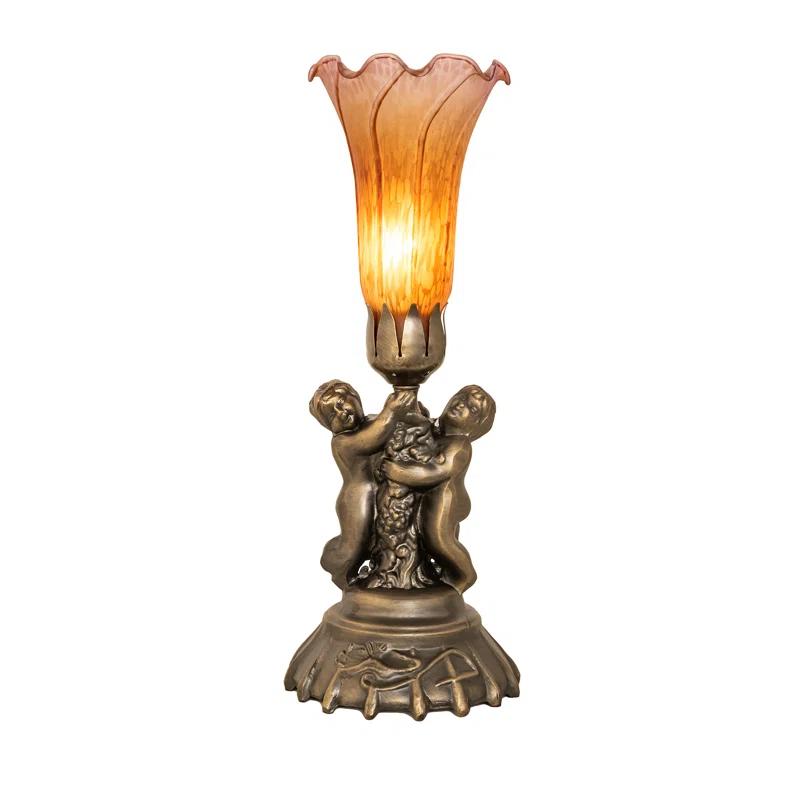 Meyda 11083 13 in. Amber and Purple Cherub Pond Lily Mini Lamp