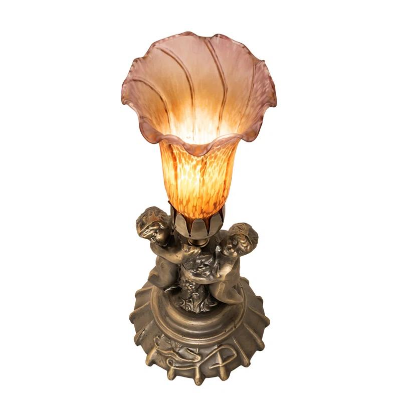 Meyda 11083 13 in. Amber and Purple Cherub Pond Lily Mini Lamp