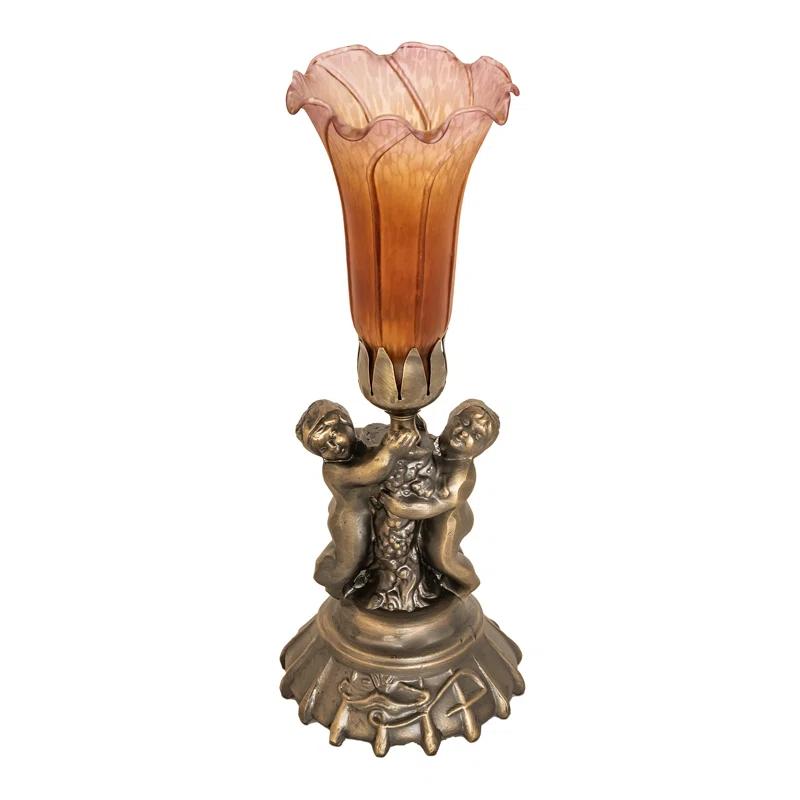 Meyda 11083 13 in. Amber and Purple Cherub Pond Lily Mini Lamp