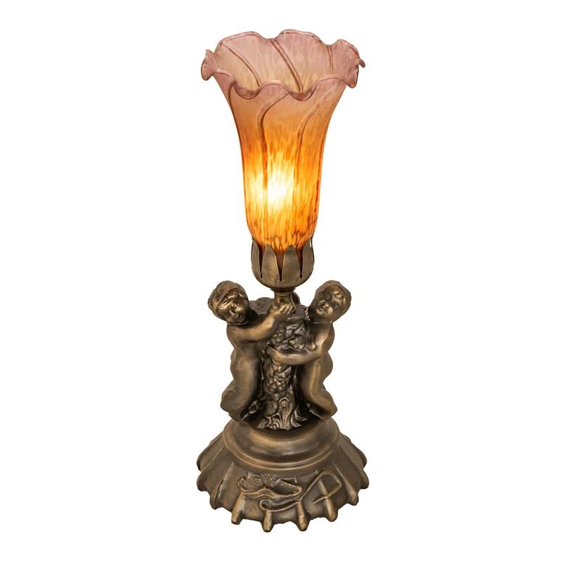 Meyda 11083 13 in. Amber and Purple Cherub Pond Lily Mini Lamp