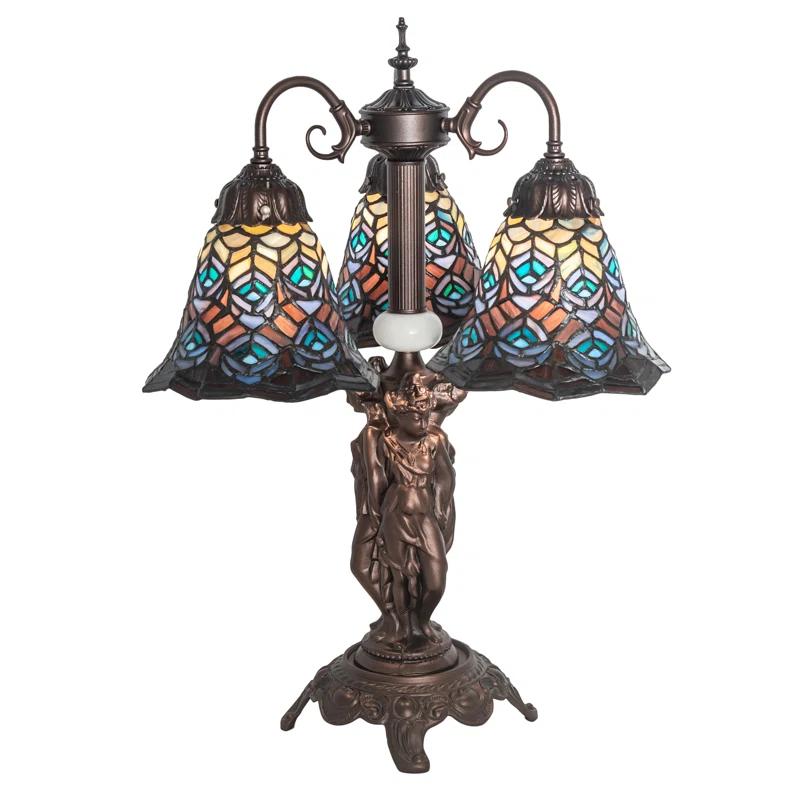 Arcadian 23" Stained Glass Peacock Feather Table Lamp in Mahogany Bronze