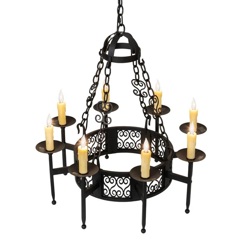 Toscano Elegance 8-Light Textured Black Faux Candle Chandelier
