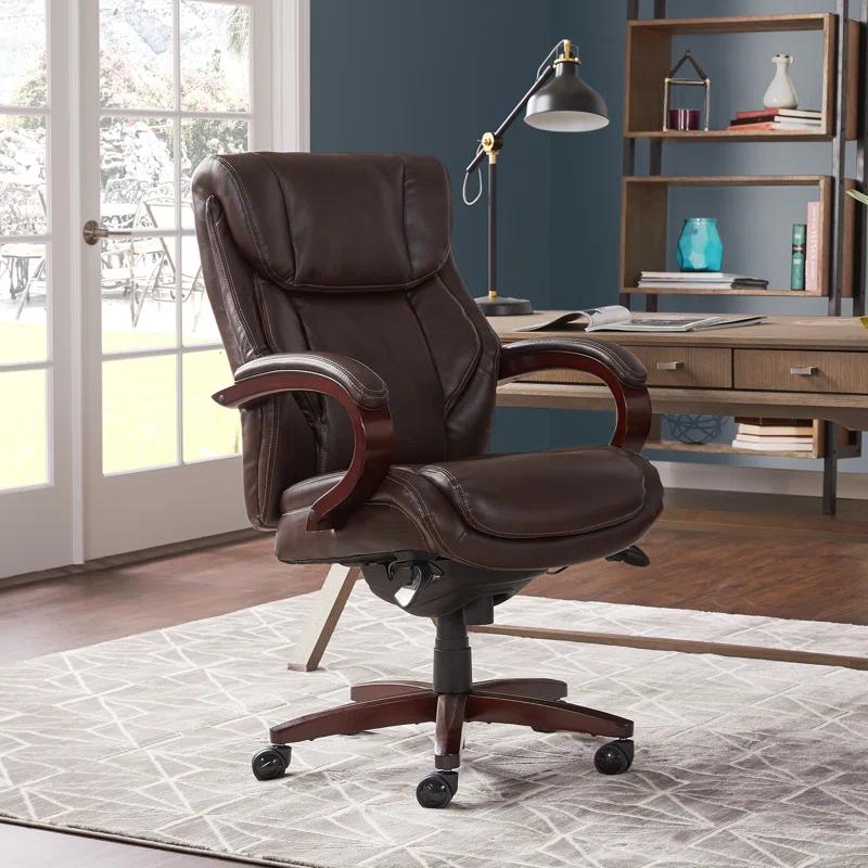 La-Z-Boy La-Z-Boy Bellamy Executive Office Chair with Memory Foam Cushions, Real Wood Arms and Swivel Base, Waterfall Seat Edge, Faux Bonded Leather