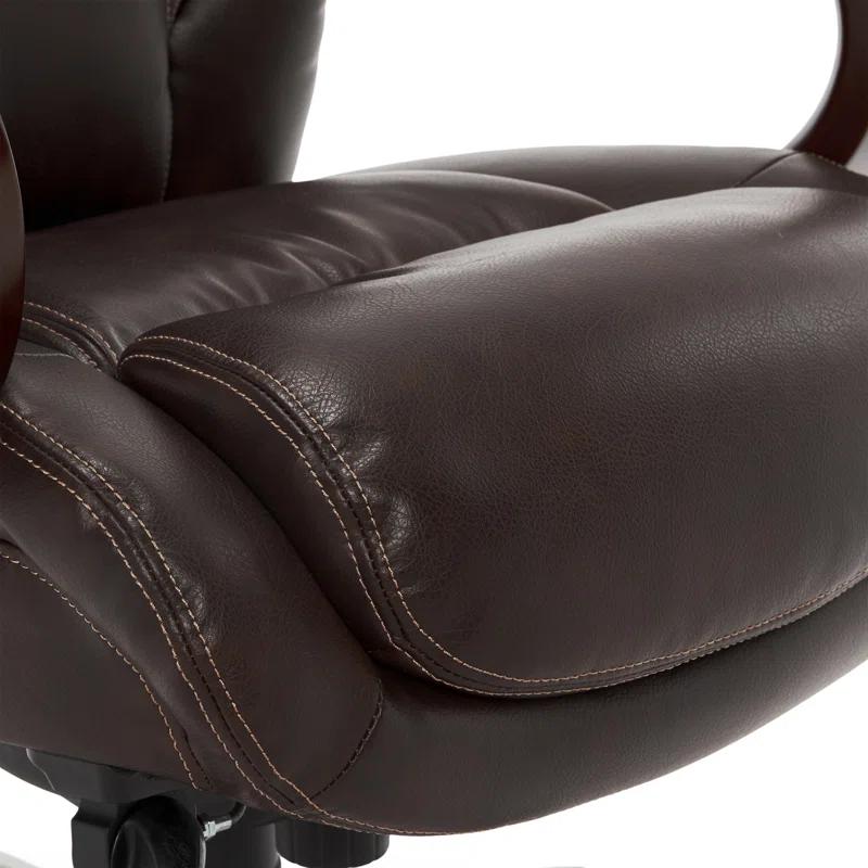 La-Z-Boy La-Z-Boy Bellamy Executive Office Chair with Memory Foam Cushions, Real Wood Arms and Swivel Base, Waterfall Seat Edge, Faux Bonded Leather
