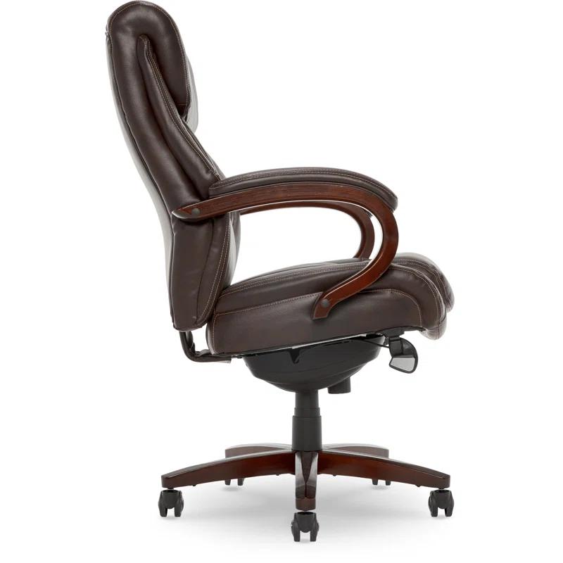 La-Z-Boy La-Z-Boy Bellamy Executive Office Chair with Memory Foam Cushions, Real Wood Arms and Swivel Base, Waterfall Seat Edge, Faux Bonded Leather