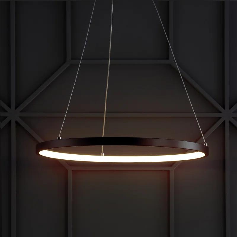 Matte Black Modern LED Drum Pendant Light - 15.75" Diameter