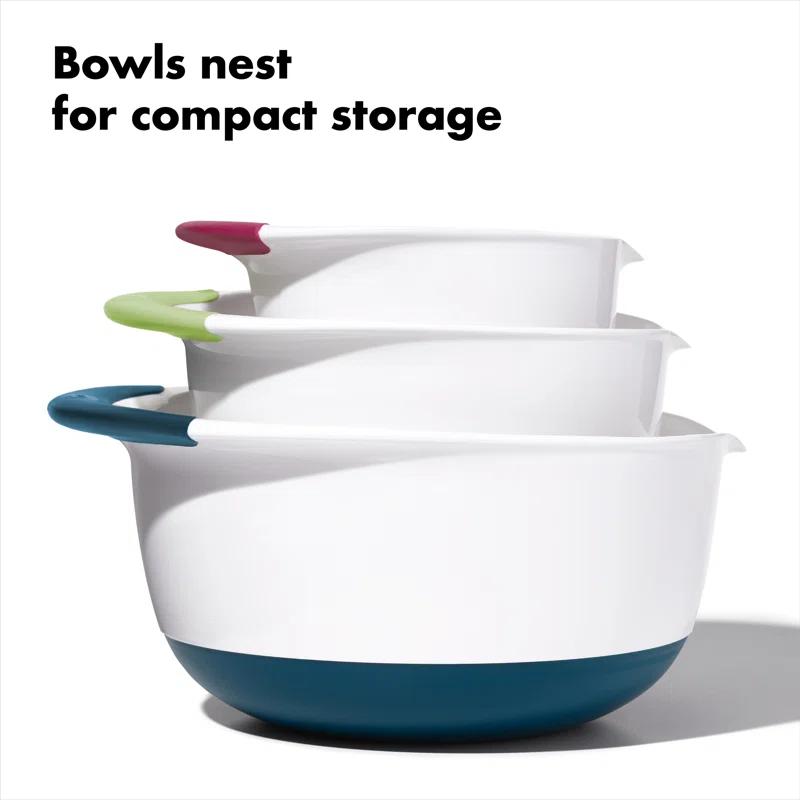 OXO Good Grips 3 Piece Nesting Mixing Bowl Set with Red, Green, and Blue Handles