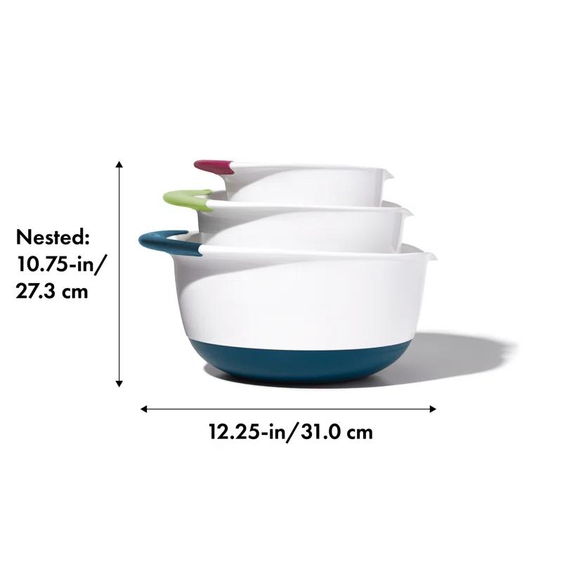 OXO Good Grips 3 Piece Nesting Mixing Bowl Set with Red, Green, and Blue Handles