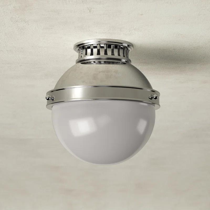 Elegant Globe Polished Nickel & Opal Glass Indoor/Outdoor Flush Mount