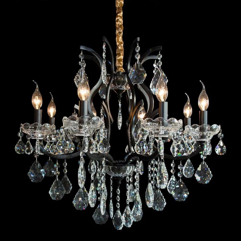 Black Iron and Crystal 8-Light Candle Chandelier