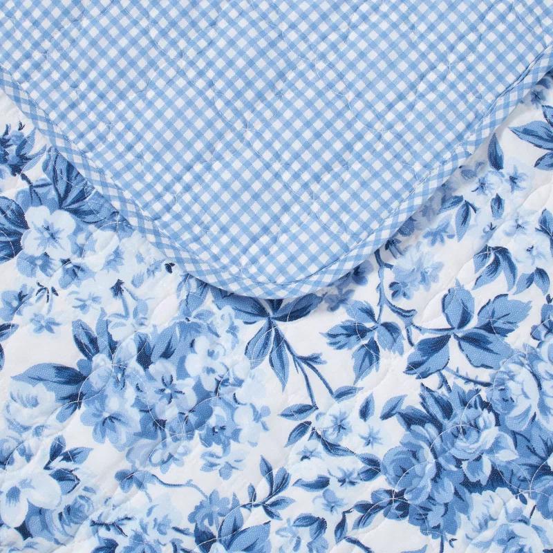 Brighton Porcelain Blue Floral Cotton Reversible Quilt Set - Full/Queen
