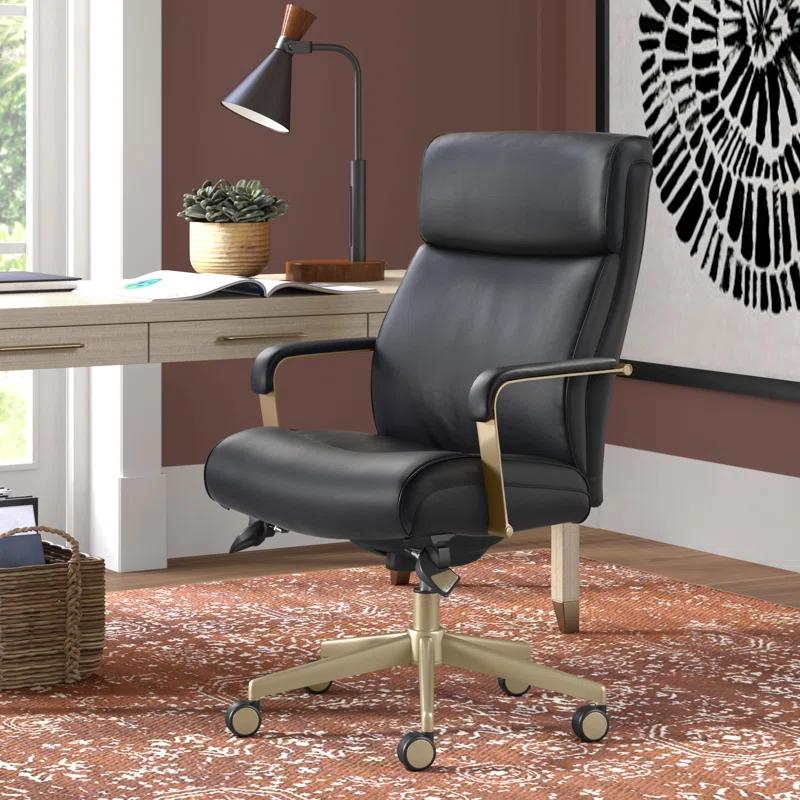 Modern Executive Black Bonded Leather Office Chair with Copper Base