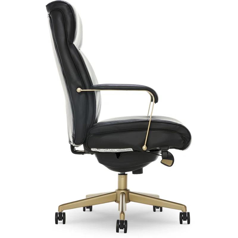 Modern Executive Black Bonded Leather Office Chair with Copper Base