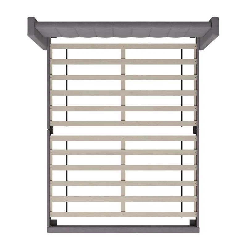 Flash Furniture Upholstered Platform Bed with Vertical Stitched Wingback Headboard, Slatted Mattress Foundation