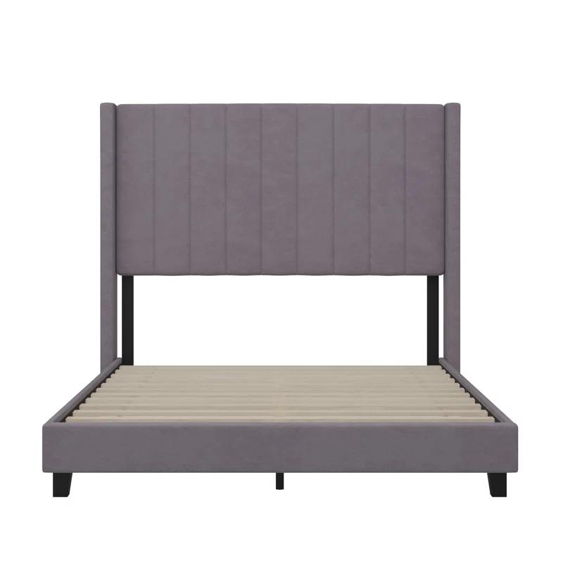 Flash Furniture Upholstered Platform Bed with Vertical Stitched Wingback Headboard, Slatted Mattress Foundation