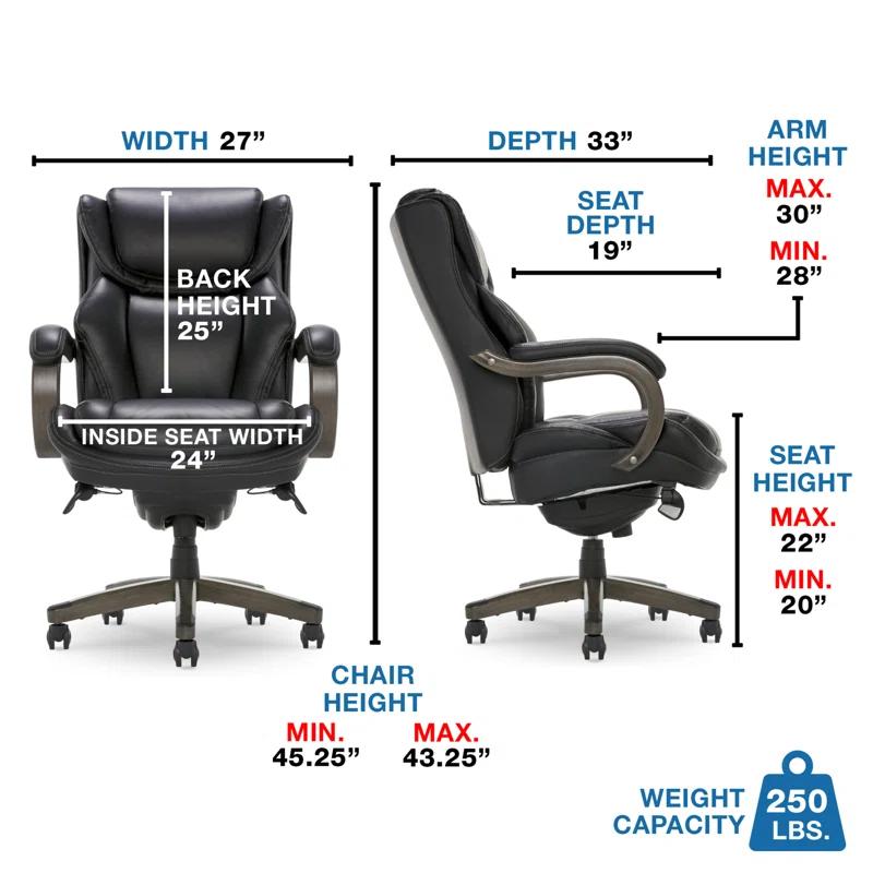 La-Z-Boy La-Z-Boy Harnett Big and Tall Executive Office Chair, Ergonomic High-Back Chair with Solid Wood Arms, ComfortCore with Memory Foam Cushions, Bonded Leather