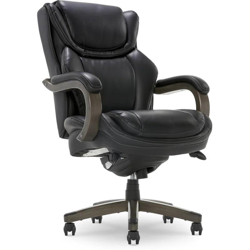 La-Z-Boy La-Z-Boy Harnett Big and Tall Executive Office Chair, Ergonomic High-Back Chair with Solid Wood Arms, ComfortCore with Memory Foam Cushions, Bonded Leather