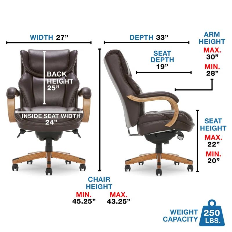 La-Z-Boy La-Z-Boy Harnett Big and Tall Executive Office Chair, Ergonomic High-Back Chair with Solid Wood Arms, ComfortCore with Memory Foam Cushions, Bonded Leather