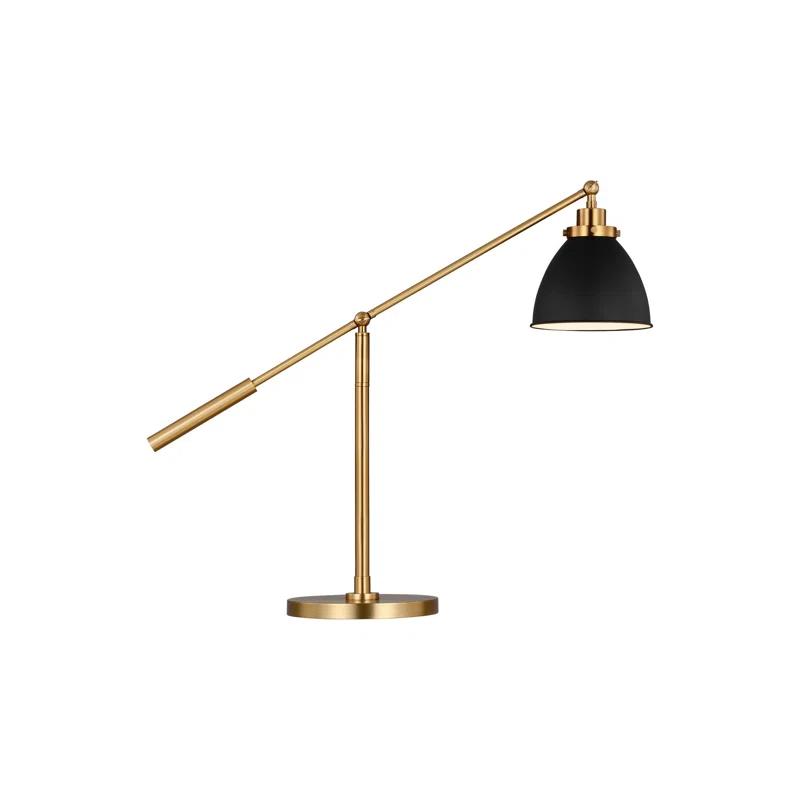 Wellfleet Adjustable Dome Desk Lamp in Matte White and Burnished Brass