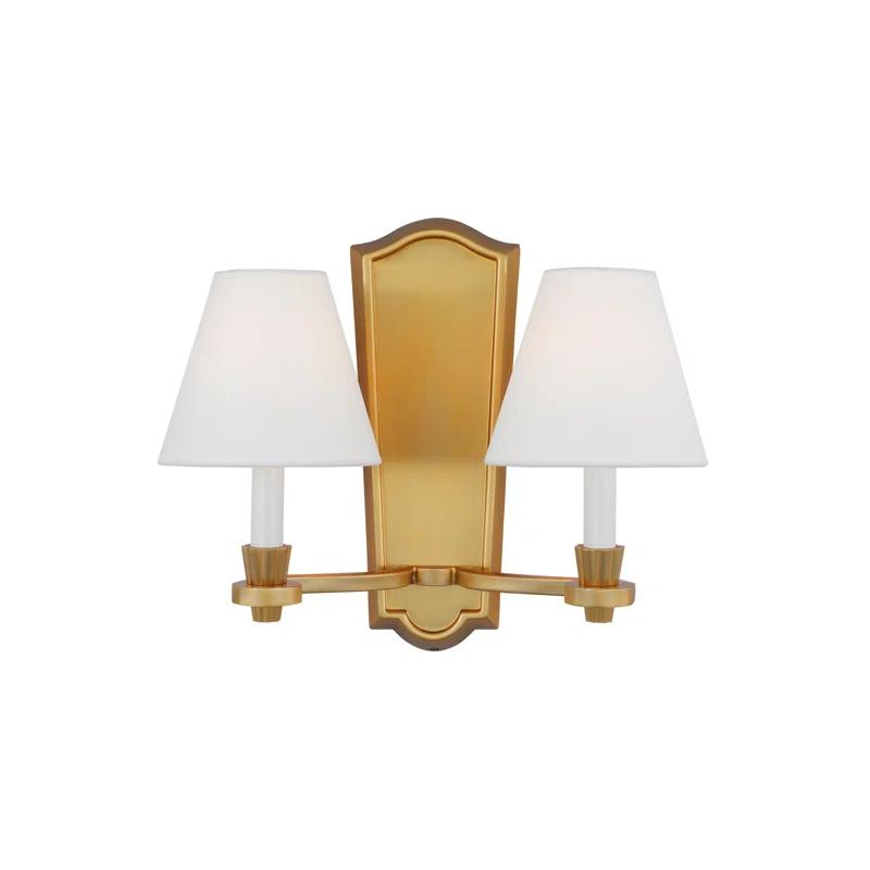 Elegant Burnished Brass Vanity Wall Sconce with Linen Shades