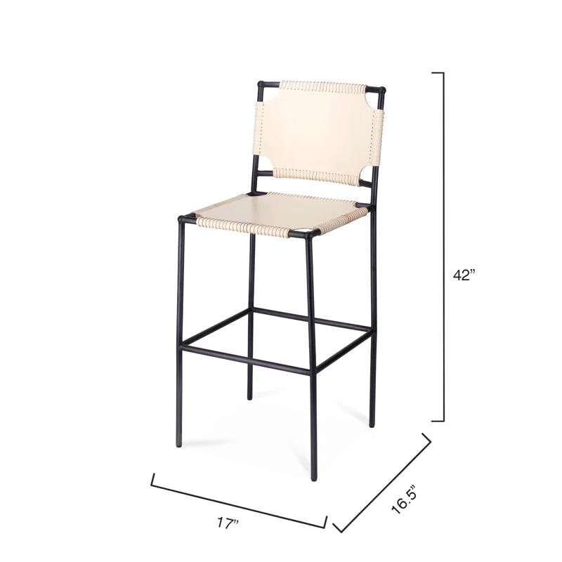 Asher Off-White Leather and Black Steel Bar Stool