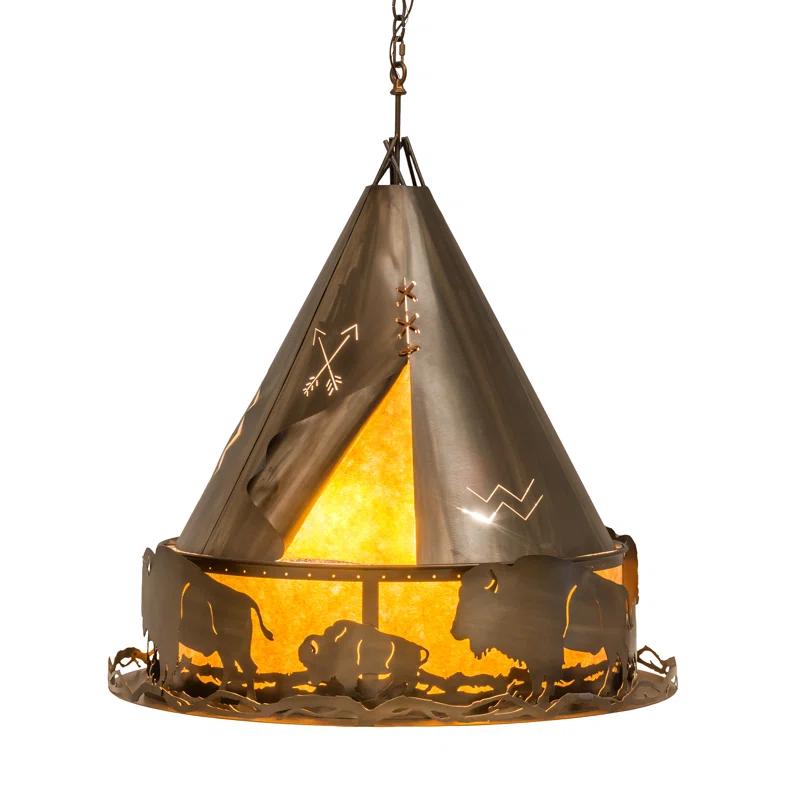 Antique Copper and Glass Leaf Pendant Light