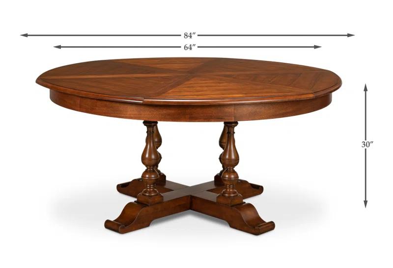 Traditional Walnut Round Extendable Dining Table for Ten