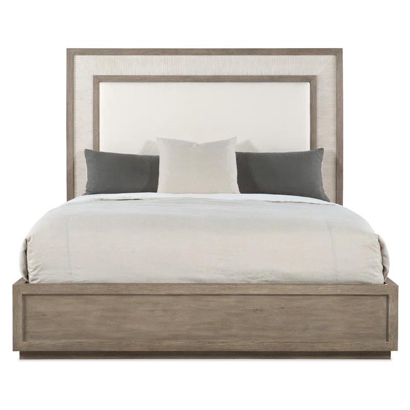 Serenity King Size Upholstered Bed with Drawer in Beige/Gray