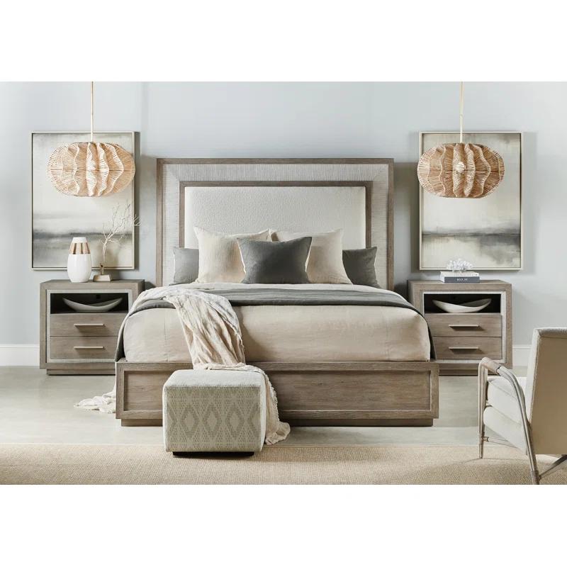 Serenity King Size Upholstered Bed with Drawer in Beige/Gray