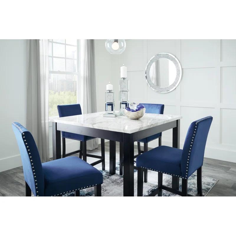 Contemporary Black and Blue Marble Counter Height Dining Set