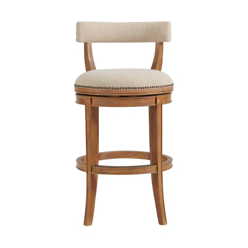 Weathered Brown and Beige Faux Leather Swivel Bar Stool