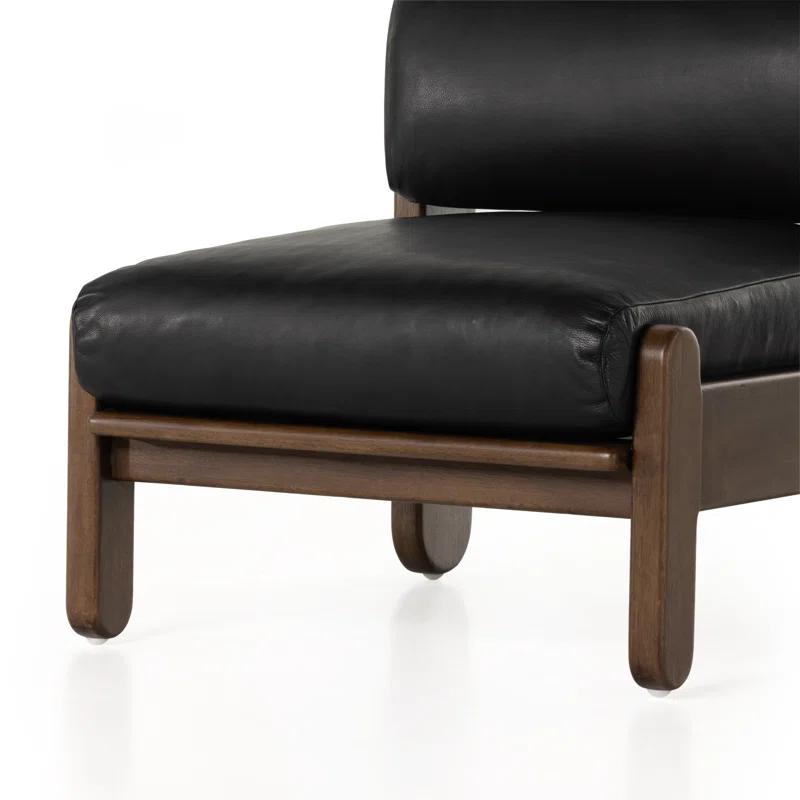 Heirloom Black Leather Handcrafted Slipper Chair 37"