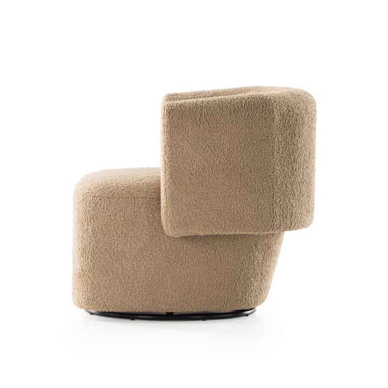 Camel Sheepskin Metal Swivel Barrel Chair, 36" Contemporary Comfort