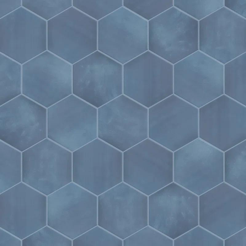 Horizon Hex Contemporary 9" x 7.75" Matte Blue Ceramic Tile