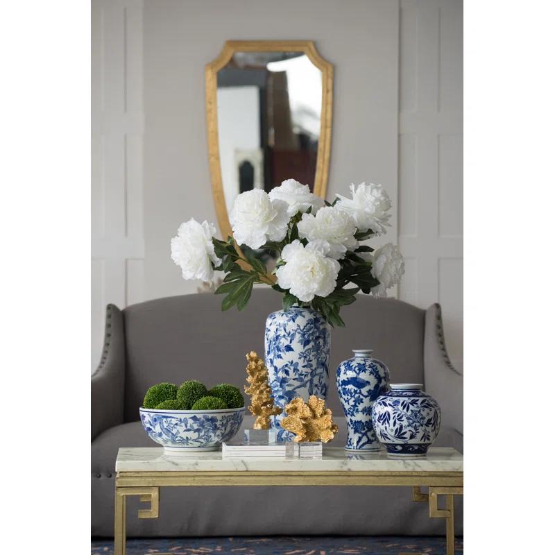 Elegant Blue and White Floral Ceramic Bowl Set, 17.3"