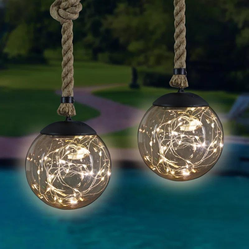 Exhart 37.4'' Solar Powered Integrated LED Outdoor Lantern (Set of 2)