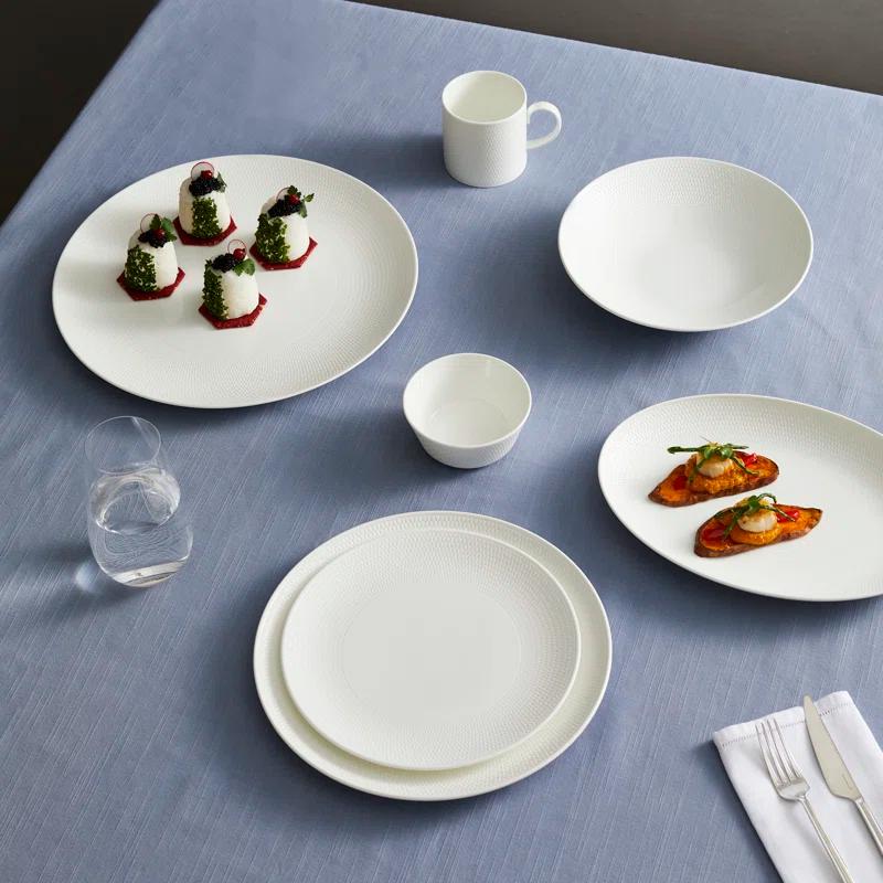 Elegant Geometric Embossed 16-Piece Porcelain Dinnerware Set, White