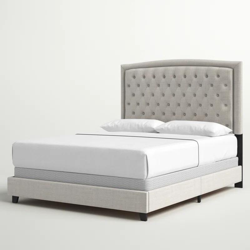 Transitional Queen Upholstered Bed with Tufted Headboard, Gray